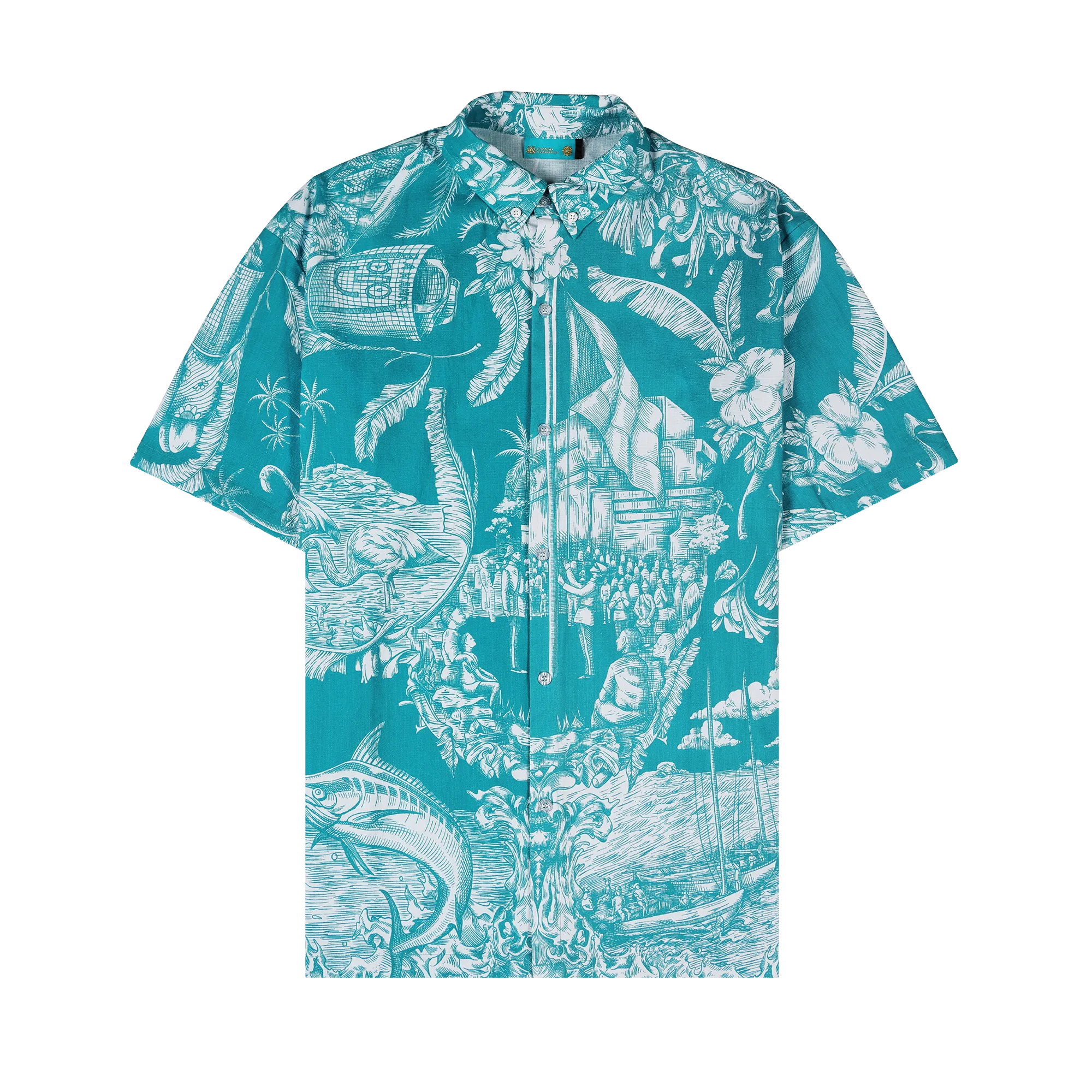 50TH INDEPENDENCE COTTON LINEN SHIRT-AQUA