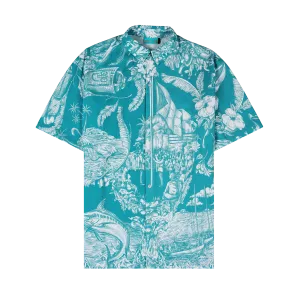 50TH INDEPENDENCE COTTON LINEN SHIRT-AQUA