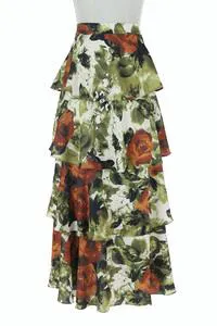 Abstract Rose Tiered Maxi Skirt