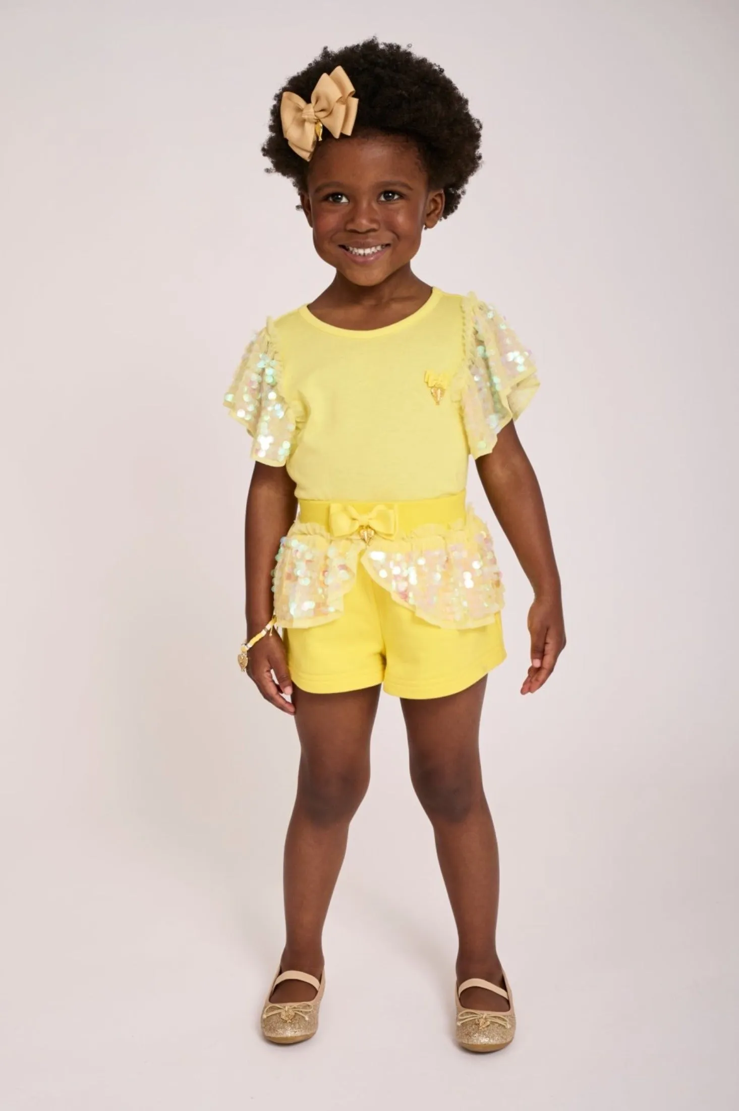 Angel's Face Girls Louise LEMON Sequin Shoulders Top