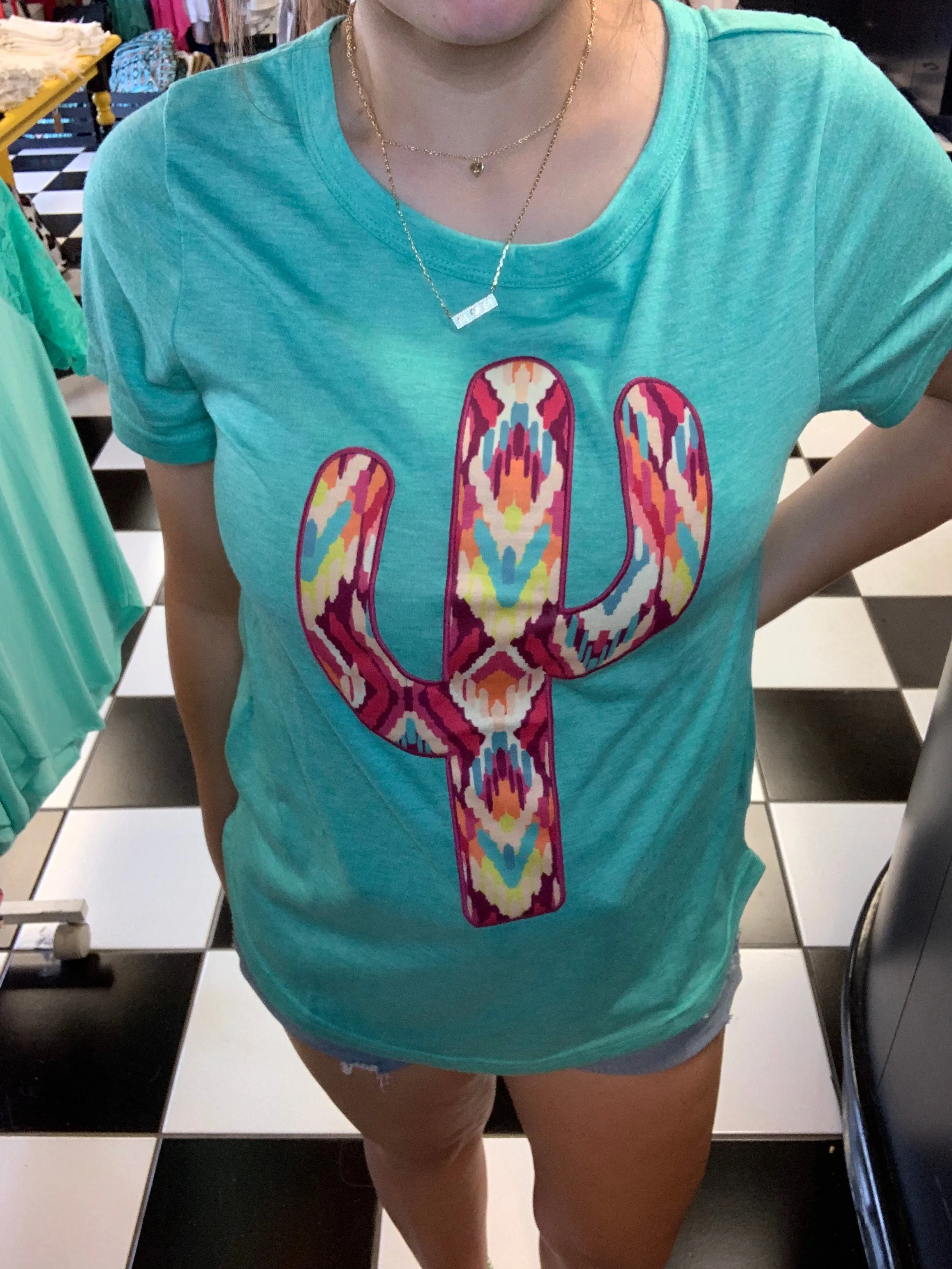 Aztec Cactus Teal Shirt