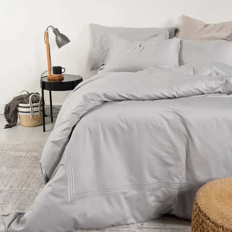 Bamboo 440 Thread Count 3 Line Satin Stitch Duvet Cover Set - Light Grey