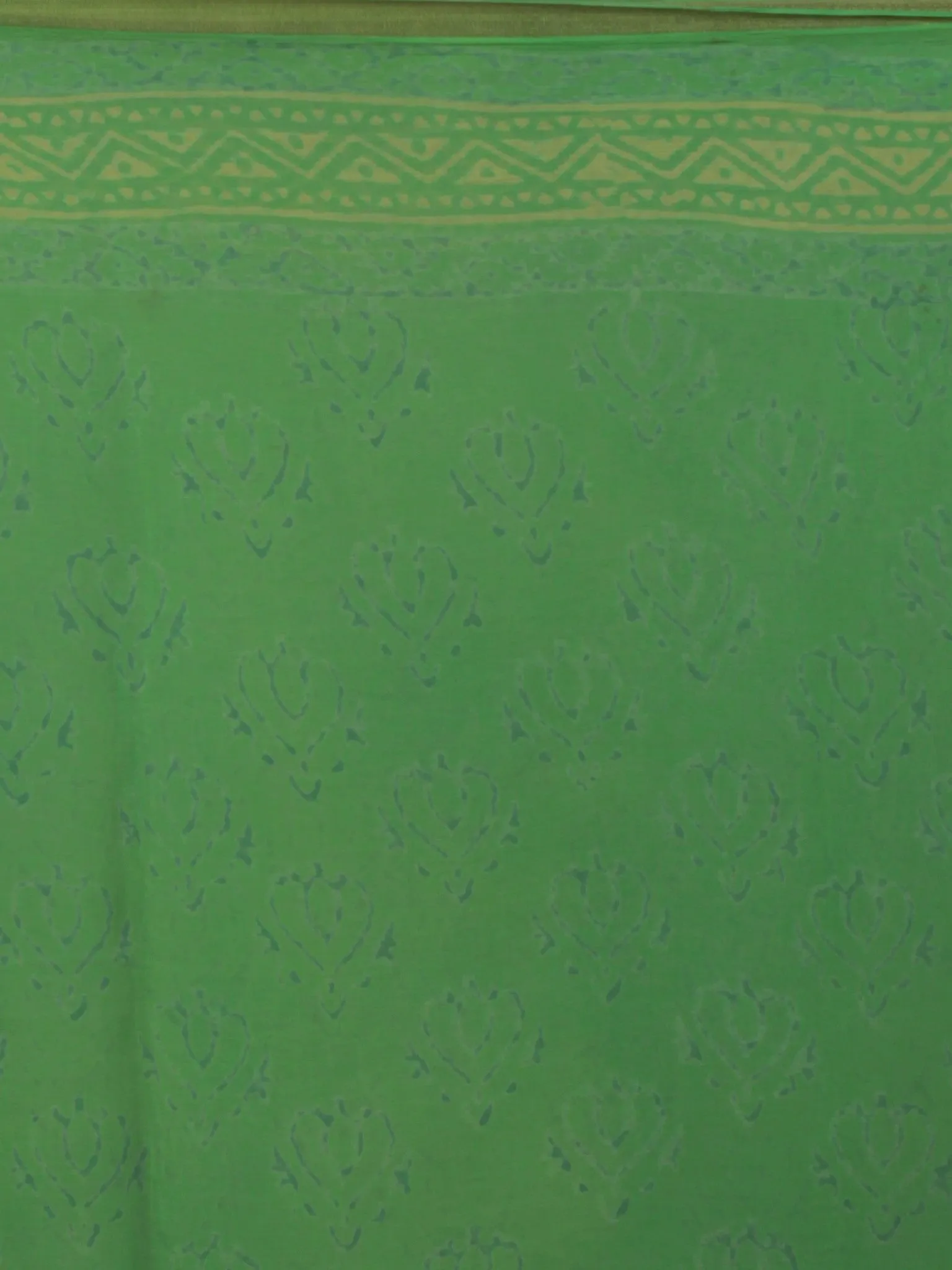 Basil Green Yellow Hand Block Printed Chiffon Saree - S031701674