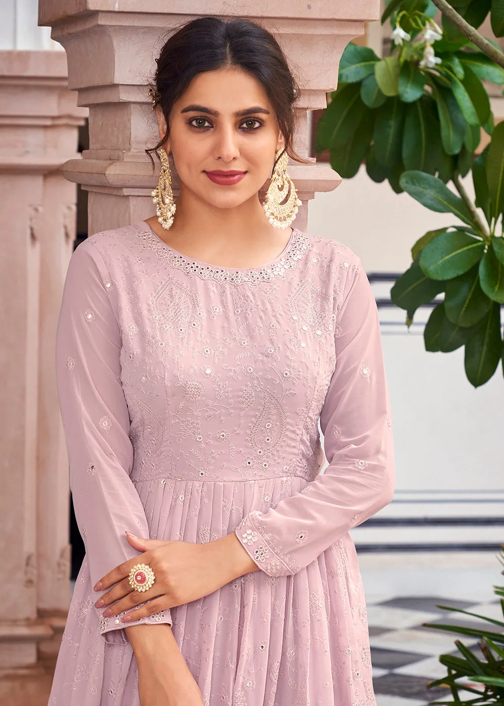 Blush Pink Pretty Embellished Work Wedding Anarkali Dress