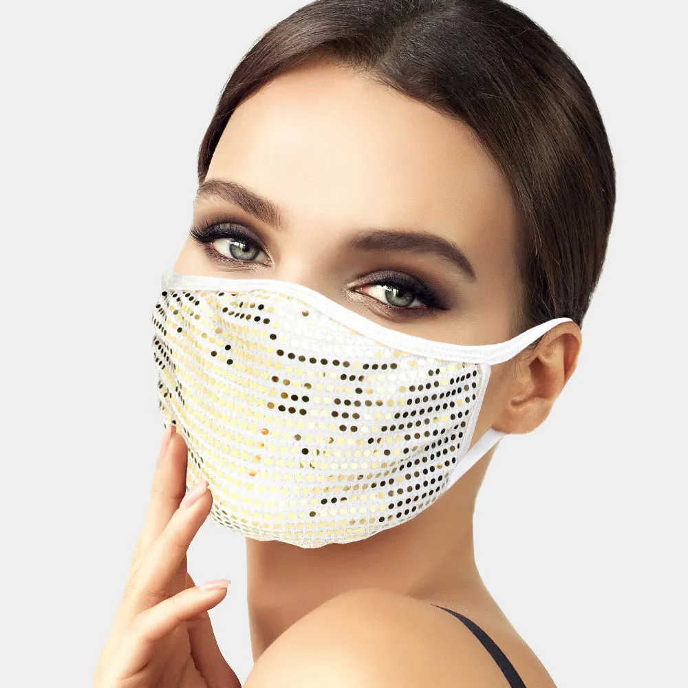 Brina Gold Sequin White Face Mask