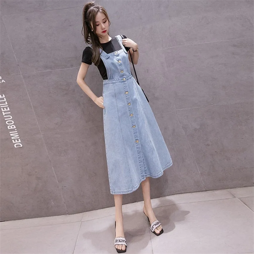 Button Up Denim Overall Dress