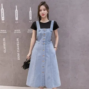 Button Up Denim Overall Dress