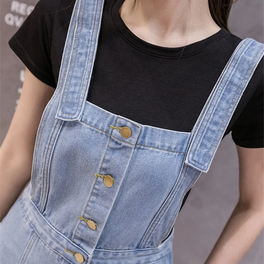 Button Up Denim Overall Dress