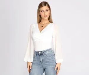 Classic Chiffon Sleeve Wrap Front Blouse