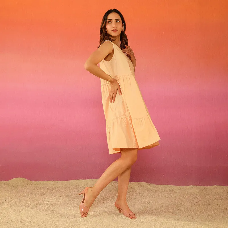 Cotton Poplin Sleeveless Dress | Peach