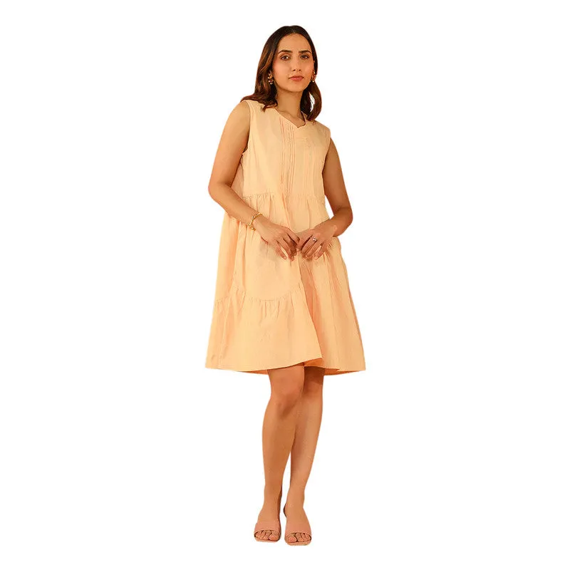 Cotton Poplin Sleeveless Dress | Peach