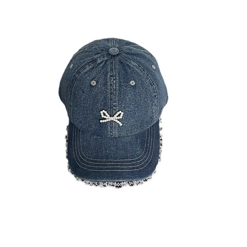 Cute Denim Lace Bow Womens Cap