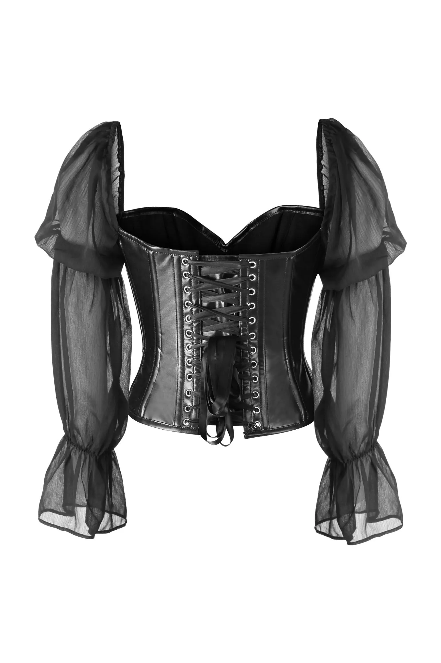 Daisy Corsets Top Drawer Black Faux Leather Steel Boned Corset w/Sleeves