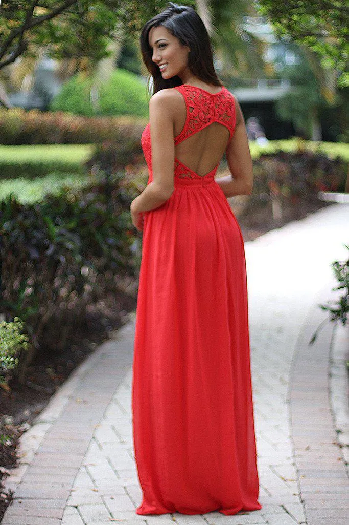 Dark Coral Crochet Maxi Dress