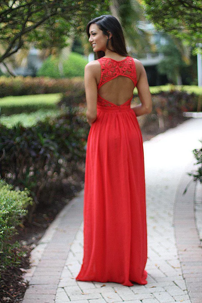 Dark Coral Crochet Maxi Dress