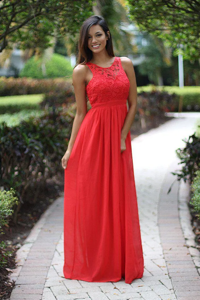 Dark Coral Crochet Maxi Dress