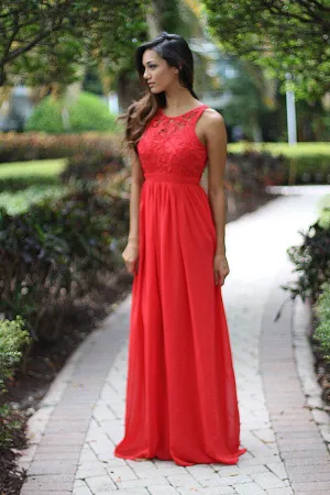 Dark Coral Crochet Maxi Dress