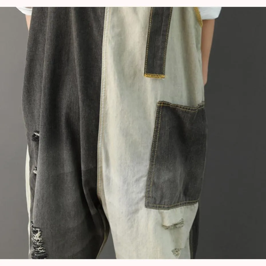 Distressed Patchwork 90s Denim Overall