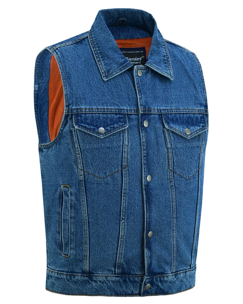 DM970BU Snap Front Denim Vest- Blue