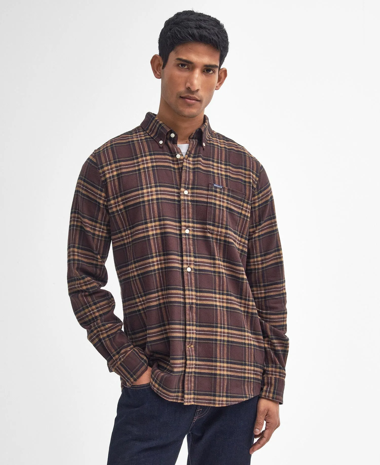 Drumhill Tailored Long Sleeved Shirt in Classic Brown by Barbour