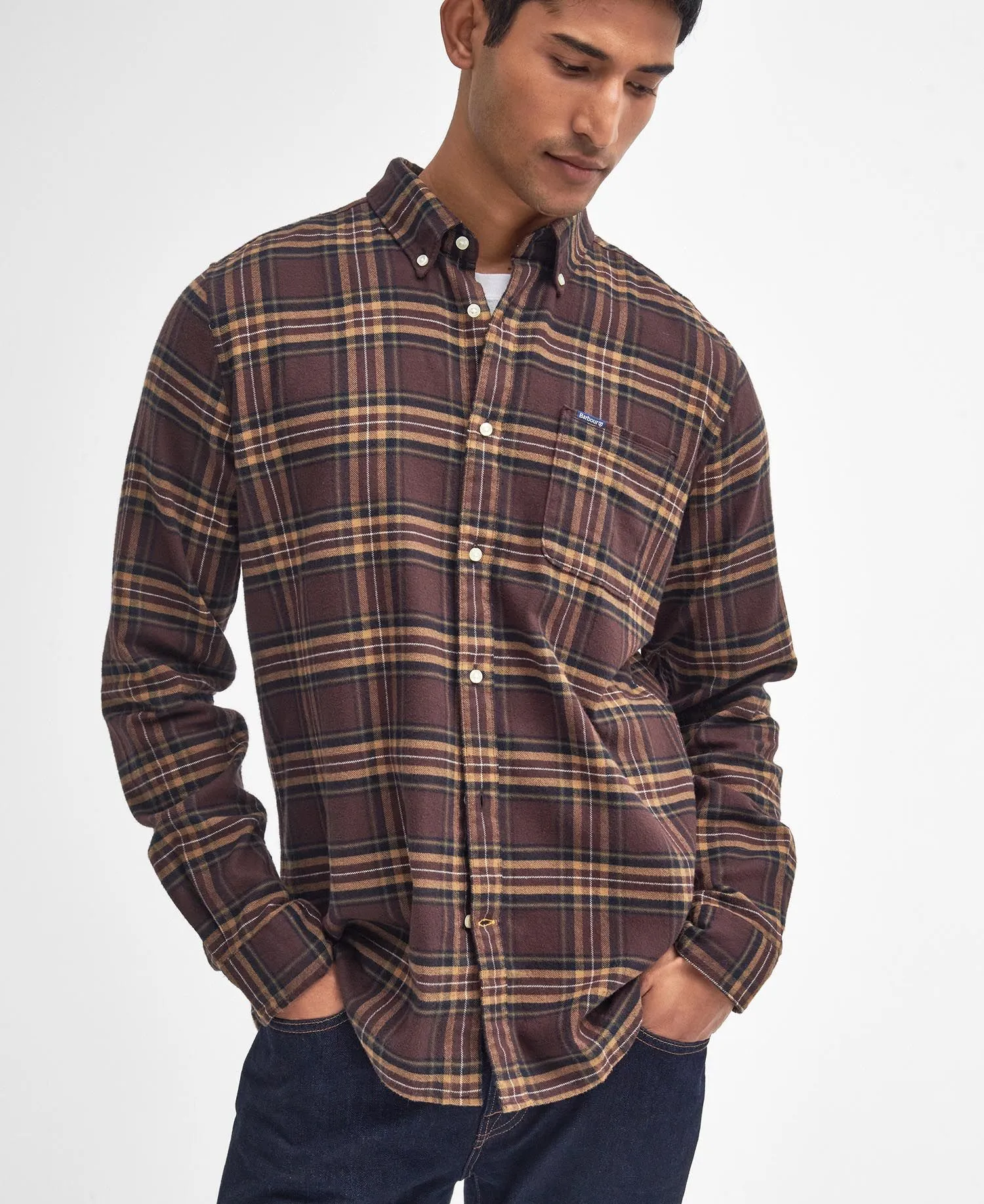 Drumhill Tailored Long Sleeved Shirt in Classic Brown by Barbour