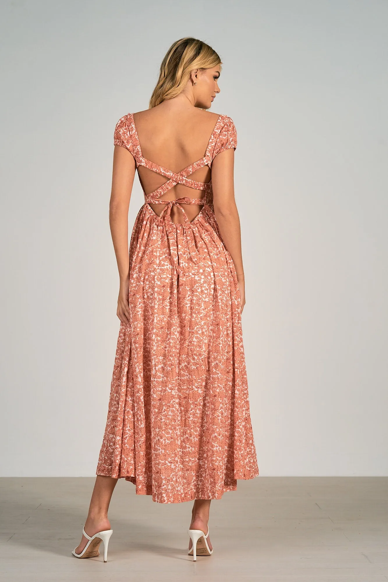 Elan Salmon Santa Fe Smocked Maxi Dress