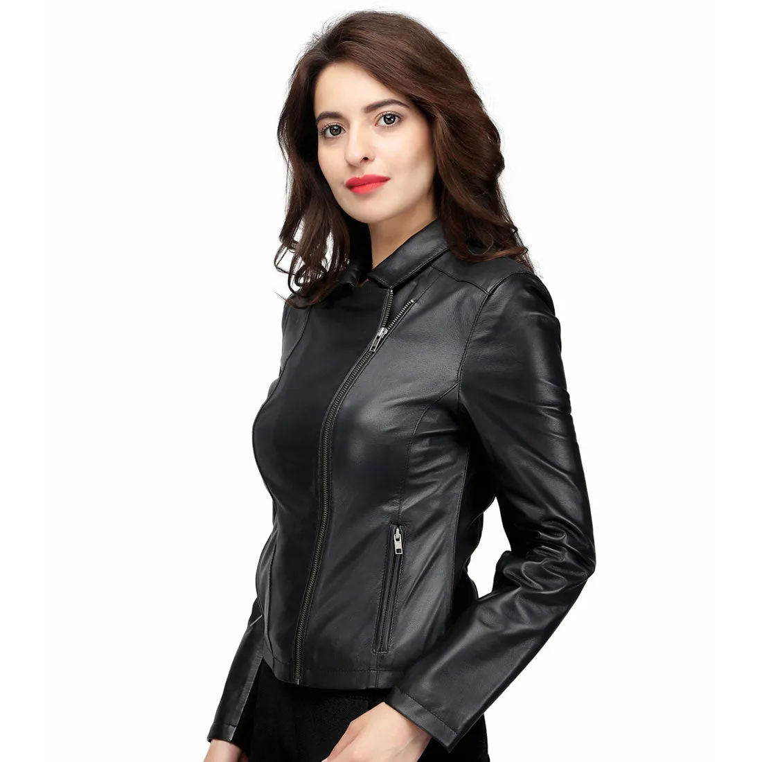 Evan Black Women's Sheep Napa Genuine Leather Jacket