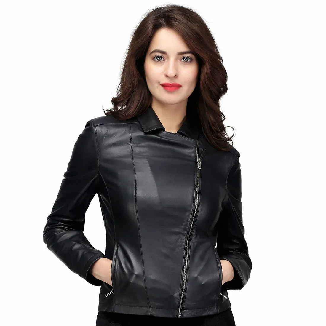 Evan Black Women's Sheep Napa Genuine Leather Jacket