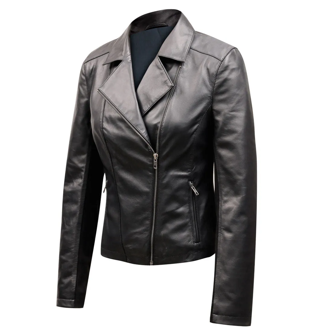 Evan Black Women's Sheep Napa Genuine Leather Jacket