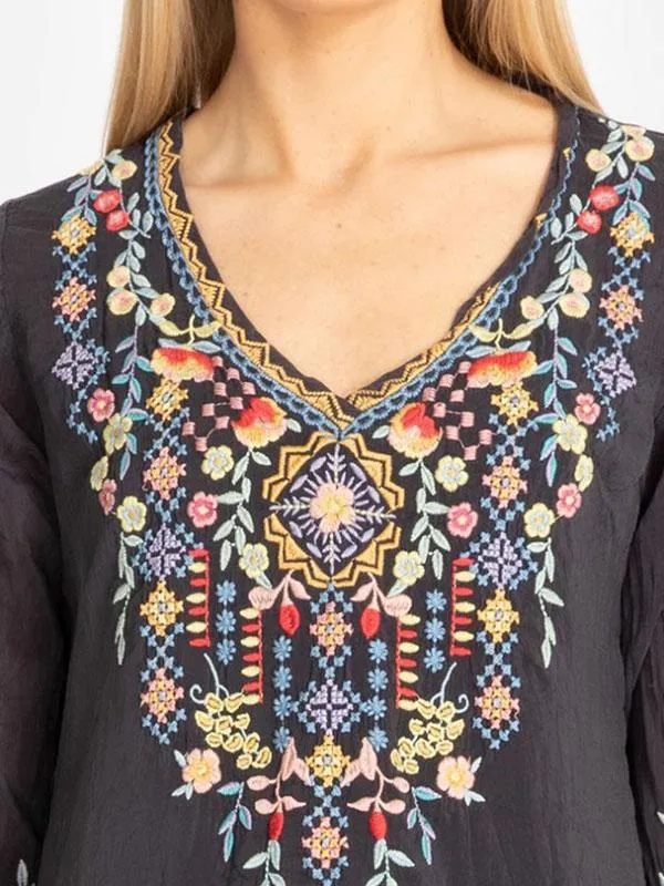 Floral Embroidery Medium Sleeves Blouses