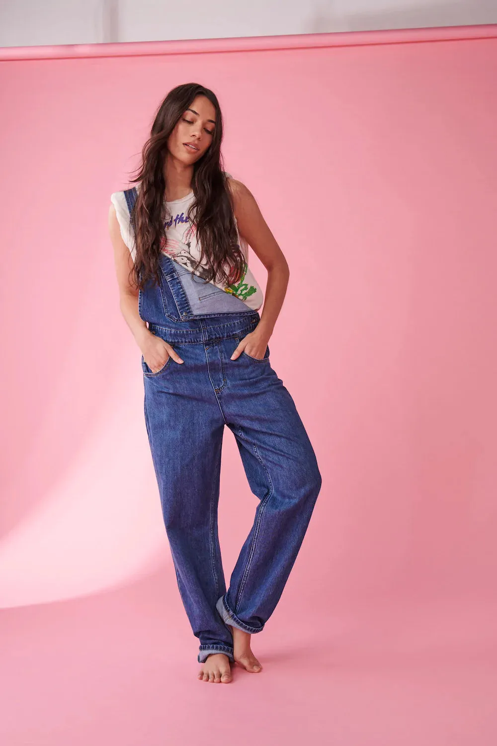 Frida Overalls in Mid Blue