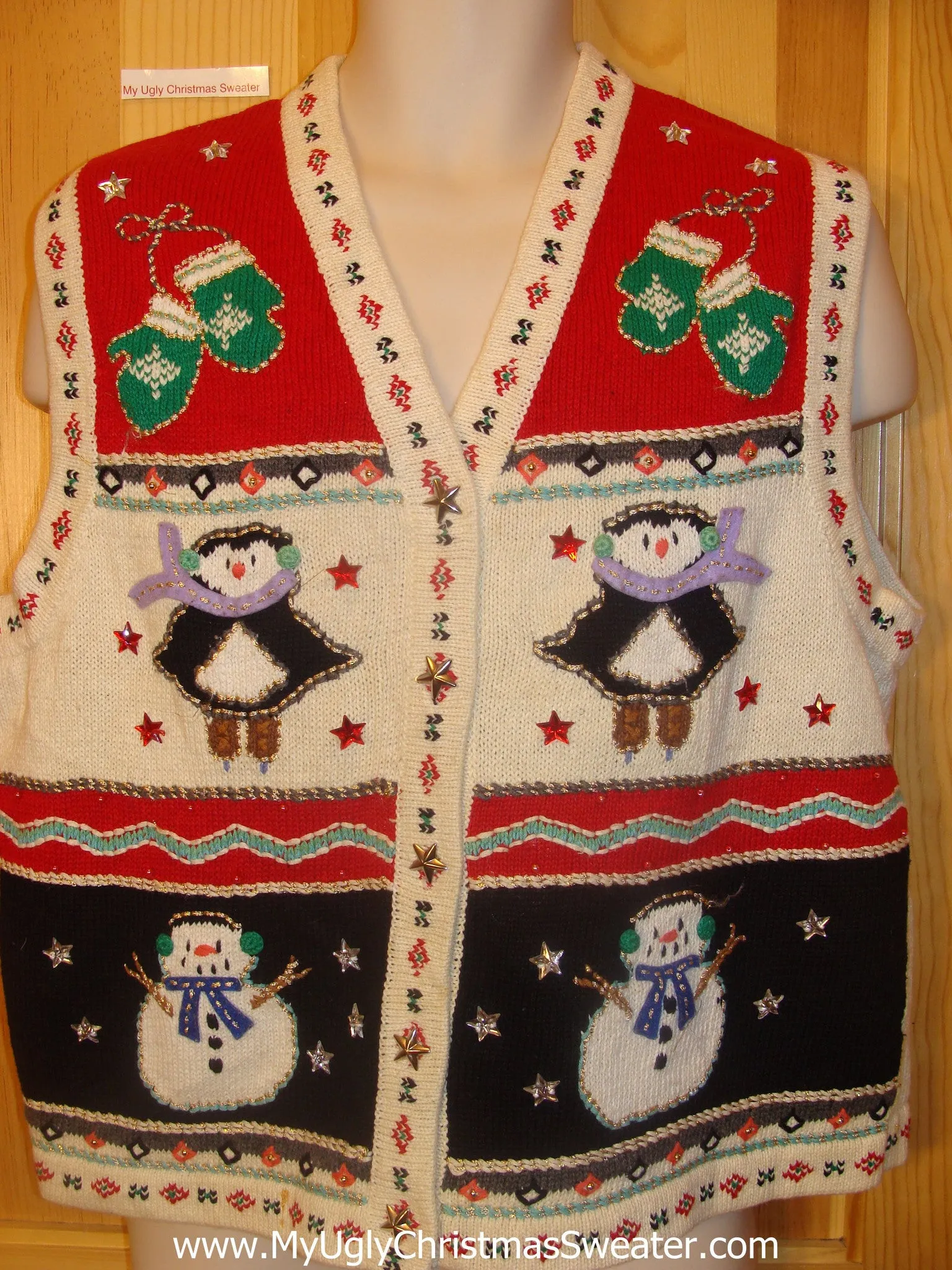 Funny Christmas Sweater Vest Penguins in Dresses