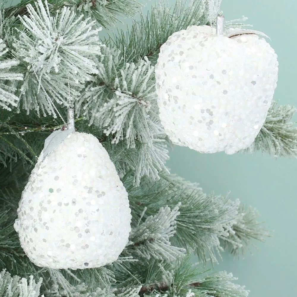 Gisela Graham 10cm White Sequin Fruit Decoration (Choice of 2)