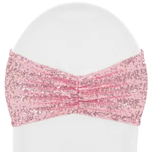 Glitz Ruffle Sequin Spandex Chair Band Sash - Pink