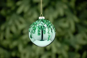 Green Sequins Snowcap Glass Bauble