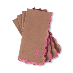 Icon Linen Napkins 4pc Set - Khaki/Hot Pink