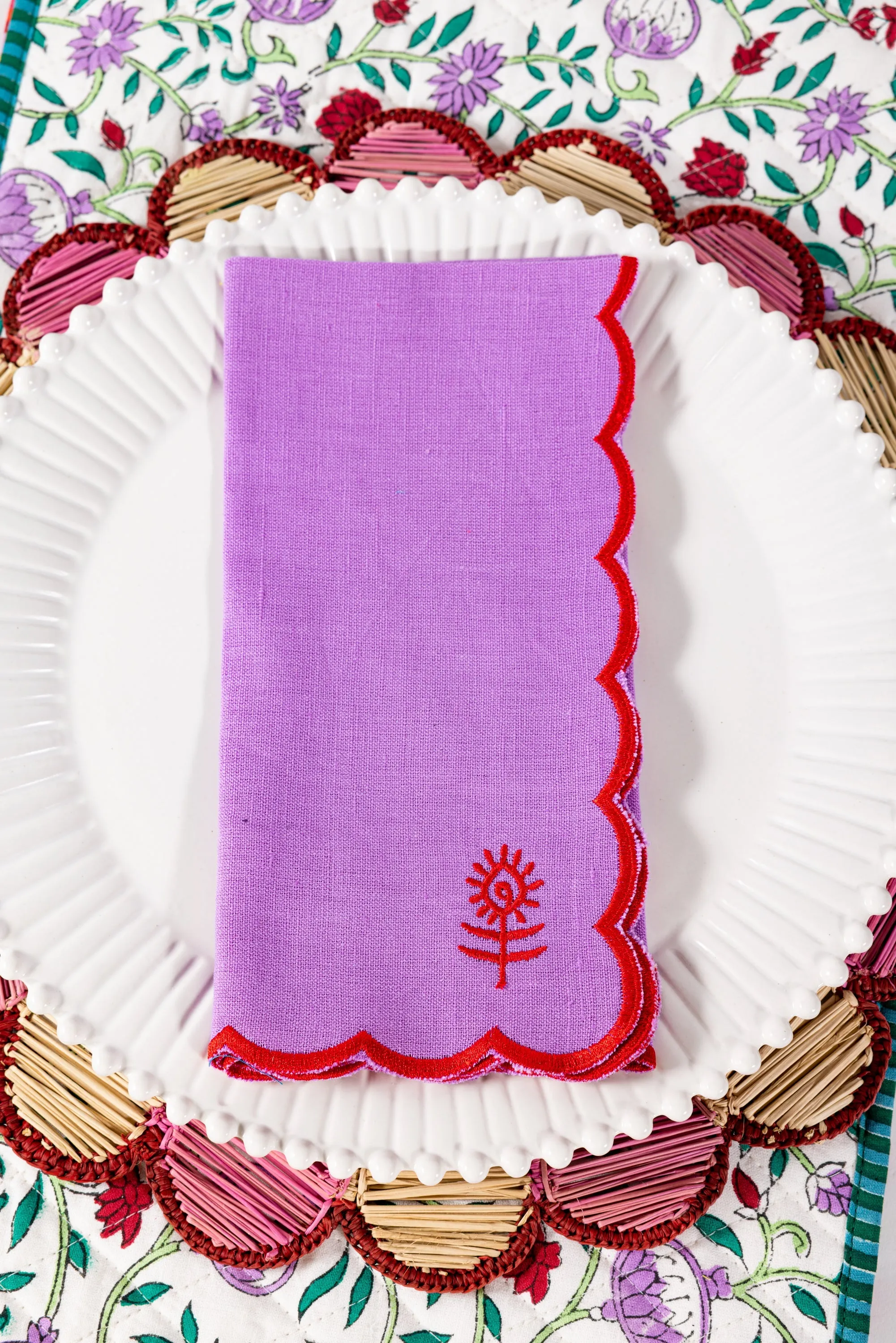 Icon Linen Napkins 4pc Set - Lilac/Cherry