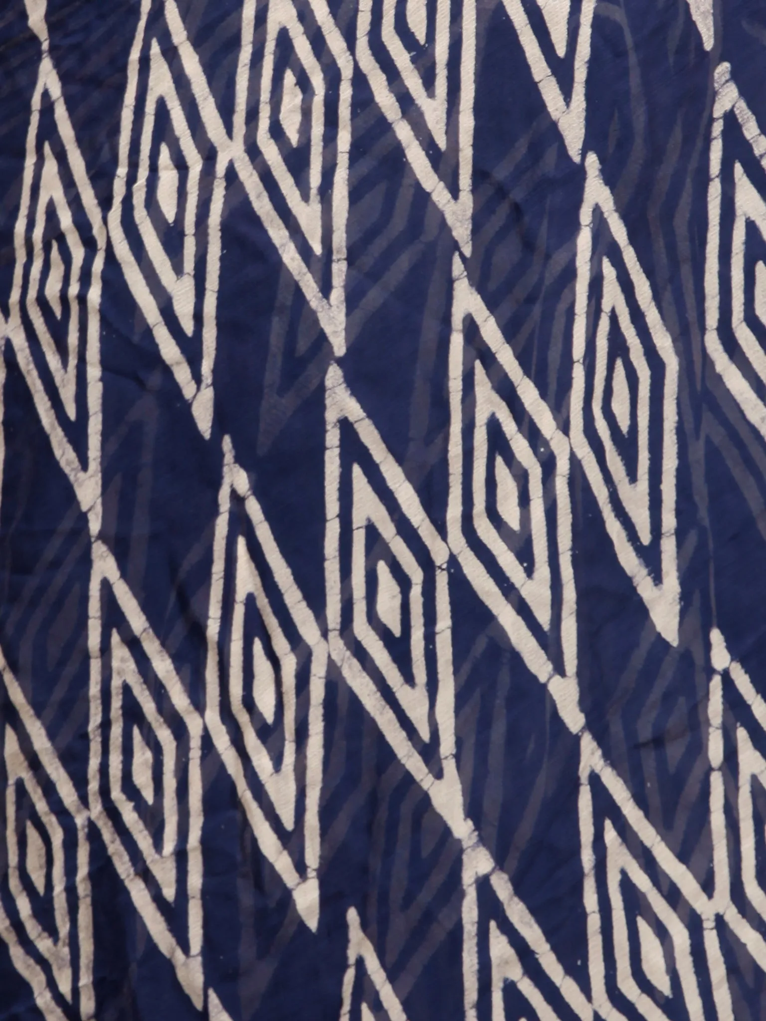 Indigo White Hand Block Printed Chiffon Saree with Zari Border - S031703167