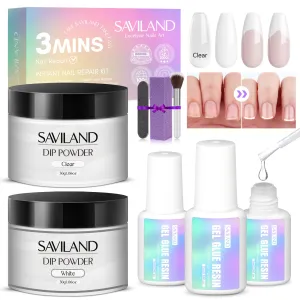 Instant Nail Repair Kit - Clear & White Dip Powder with Nail Glue