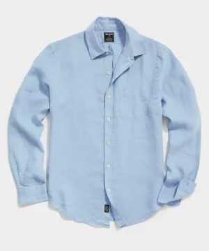 Irish Sea Soft Linen Point Collar Long Sleeve Shirt in Blue Tide