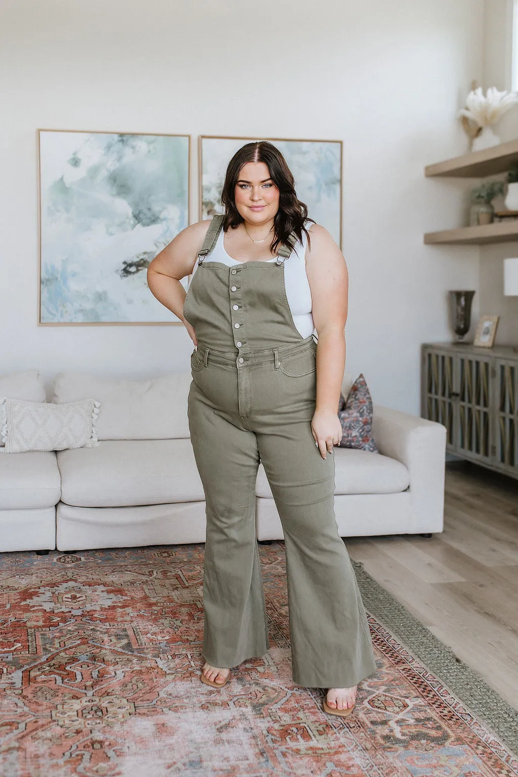 Judy Blue Olivia Control Top Release Hem Overalls in Olive