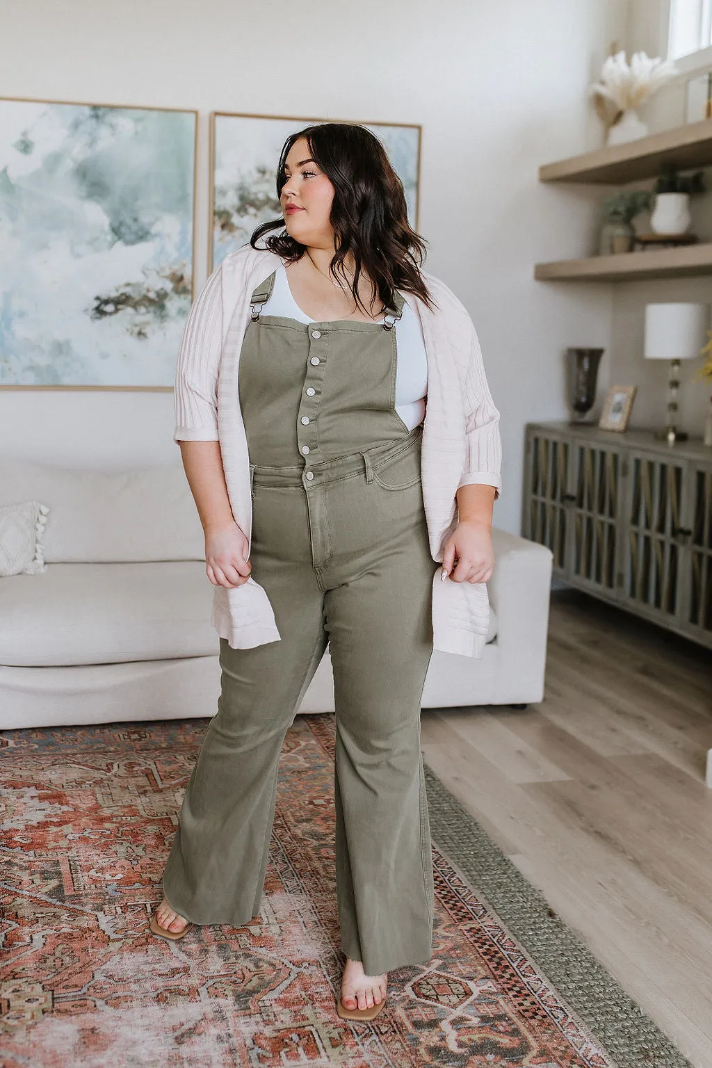 Judy Blue Olivia Control Top Release Hem Overalls in Olive