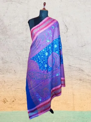 Kashmiri Wool Work Shawl | Blue Colour | Handwork