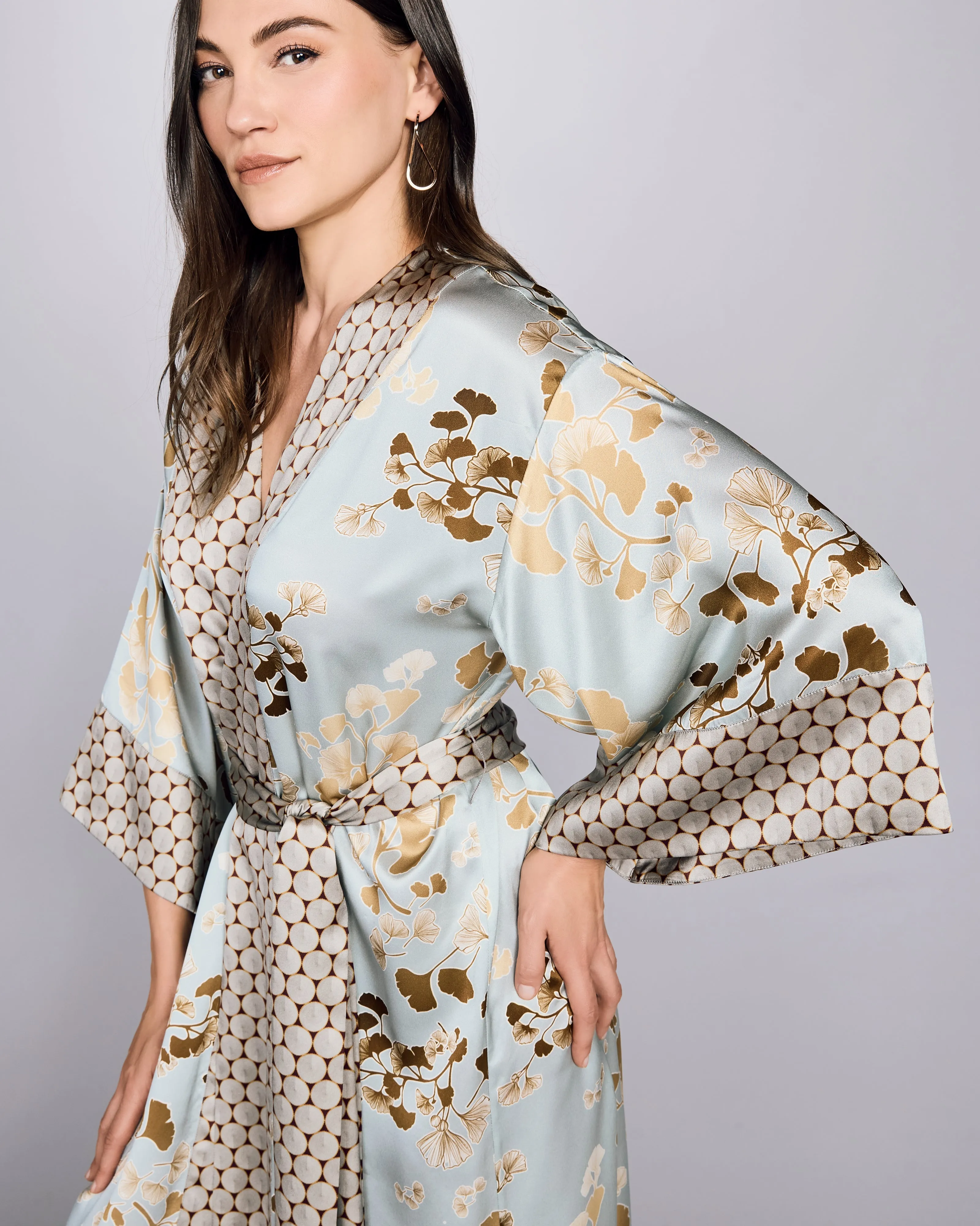 Kobe Kazari Gold Long Silk Robe