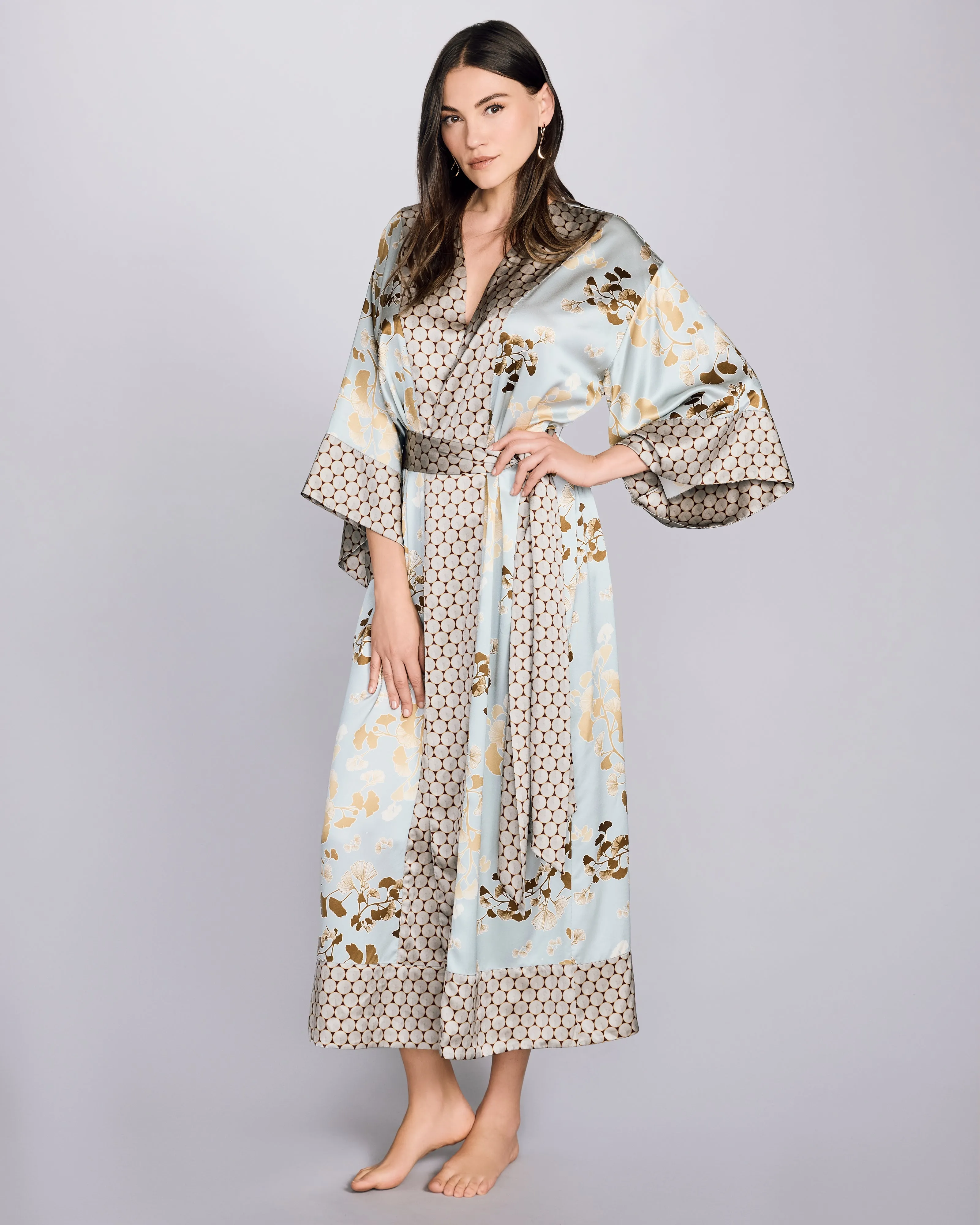 Kobe Kazari Gold Long Silk Robe