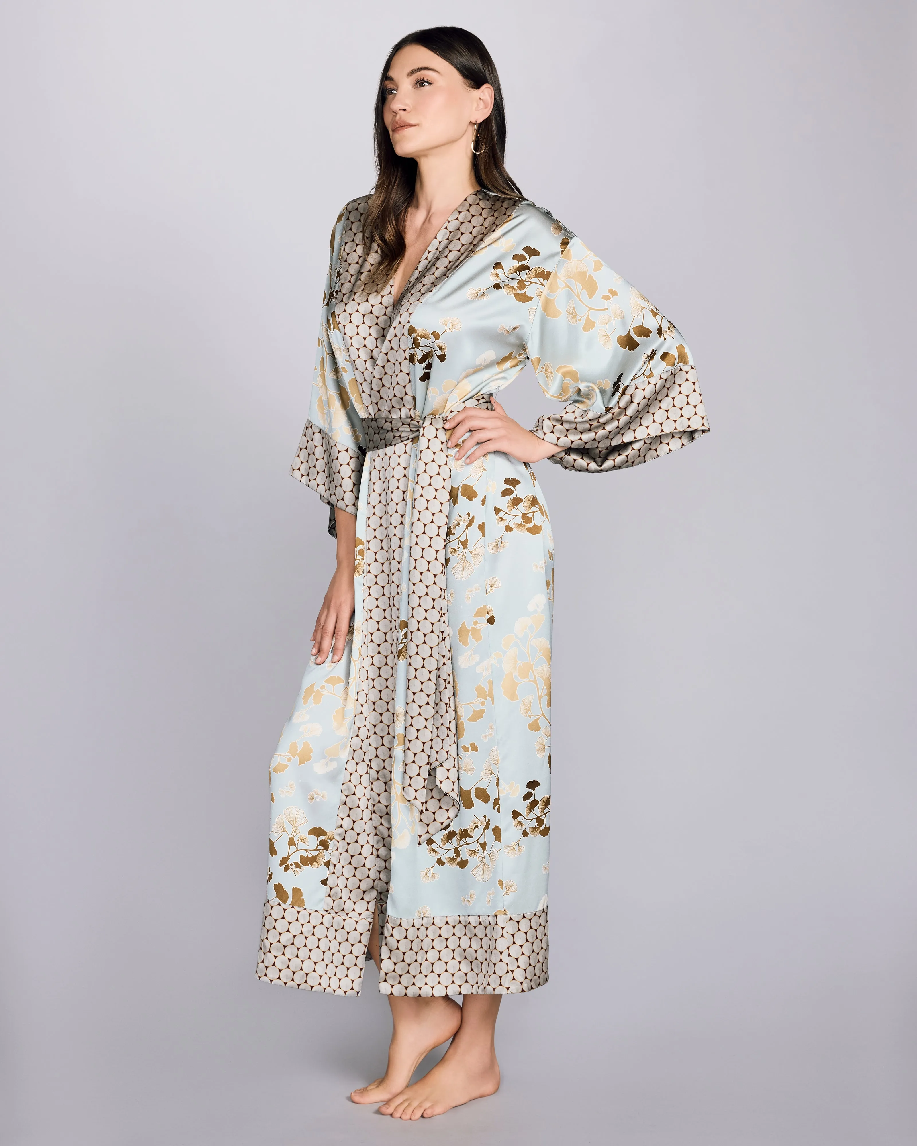 Kobe Kazari Gold Long Silk Robe