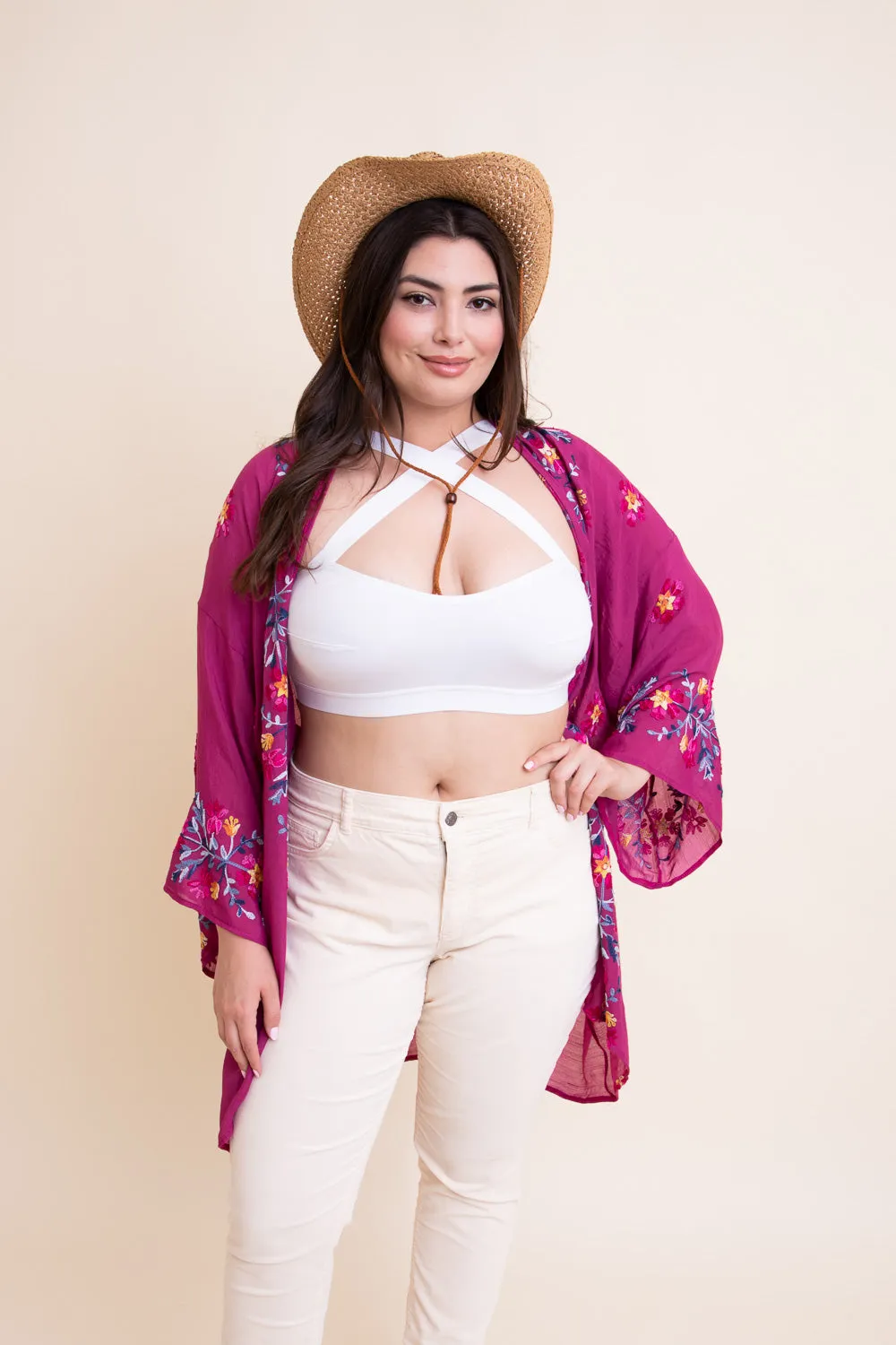 Lightweight Anemone Embroidered Kimono