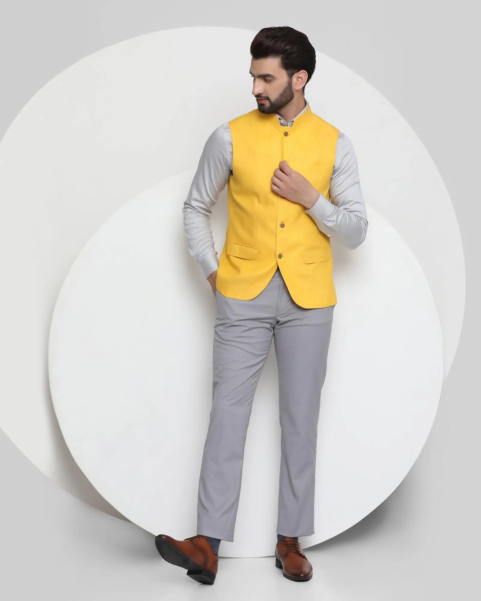 Linen Casual Orange Textured Waistcoat - Celeb