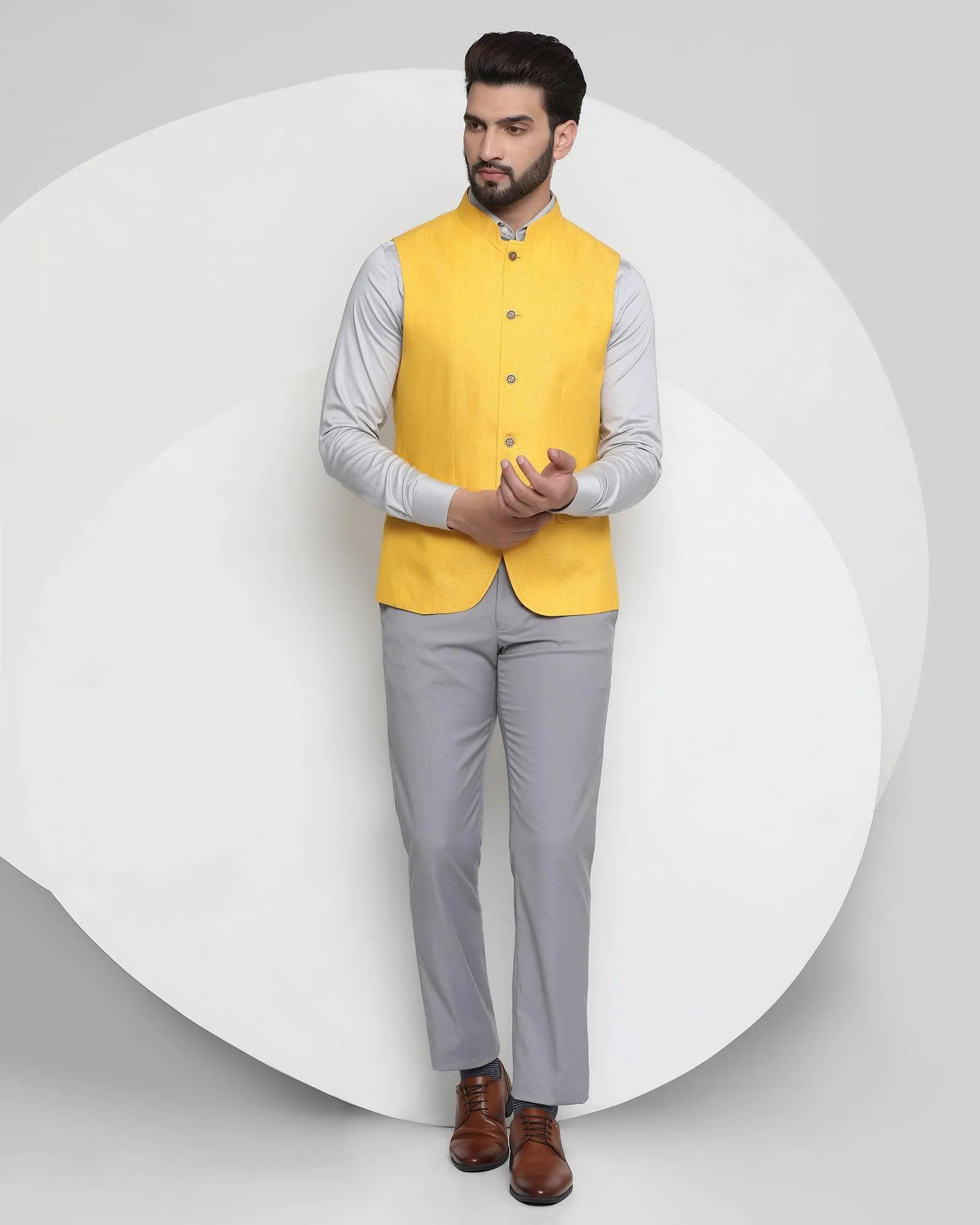 Linen Casual Orange Textured Waistcoat - Celeb