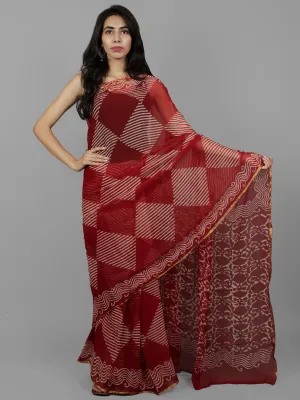 Maroon Ivory Hand Block Printed Chiffon Saree - S031702087